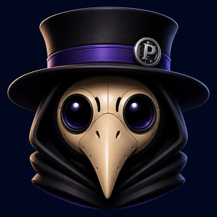 Close-up of the Plagorium plague-doctor mascot
